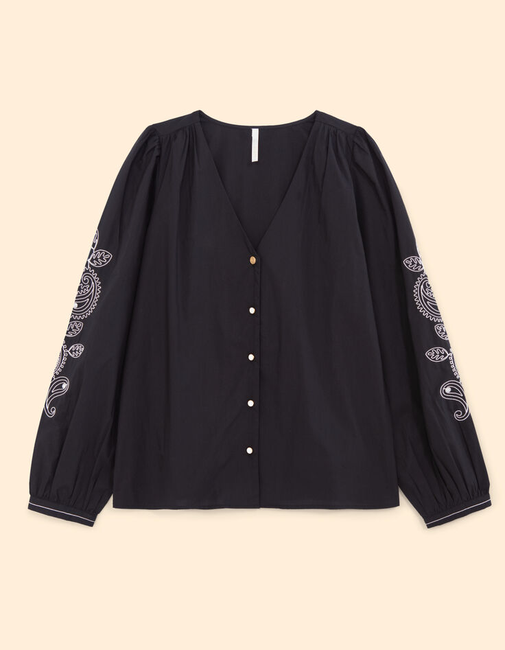 I.Code black shirt with embroidered sleeves-7