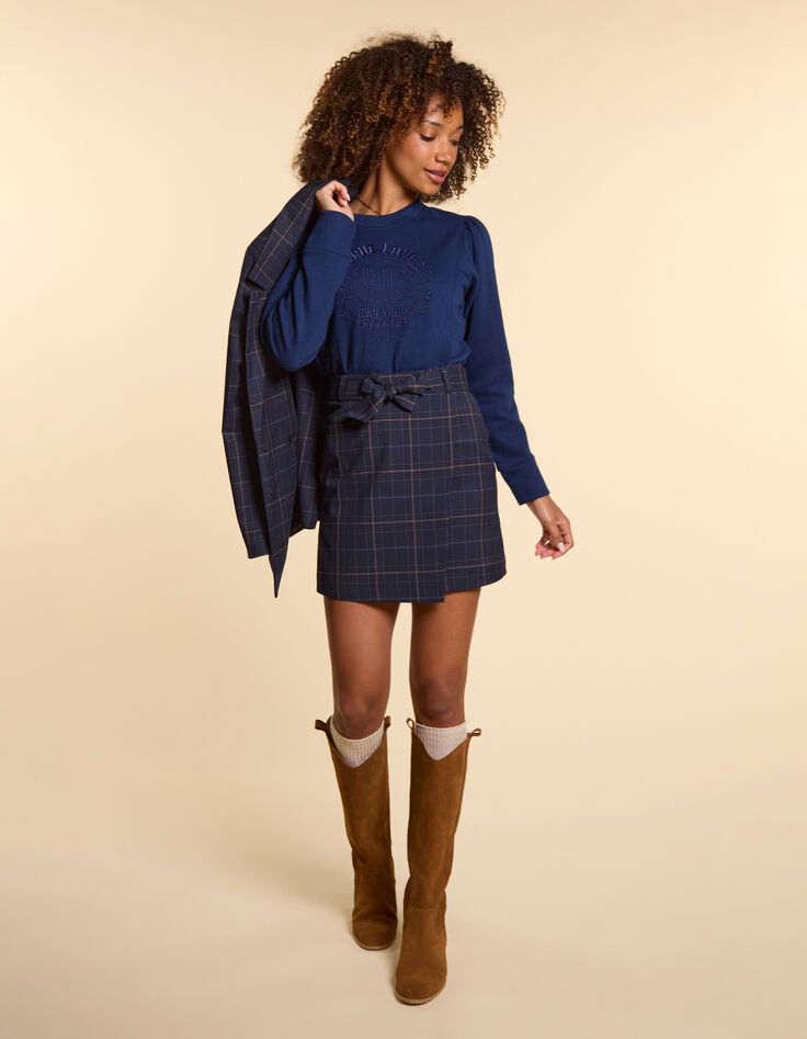 I.Code navy check wrap skirt-5