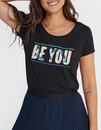 Zwart T-shirt tekst letters met print I.Code 