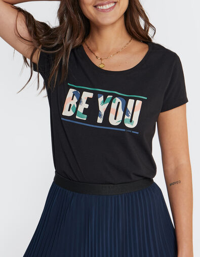 Zwart T-shirt tekst letters met print I.Code  - I.CODE