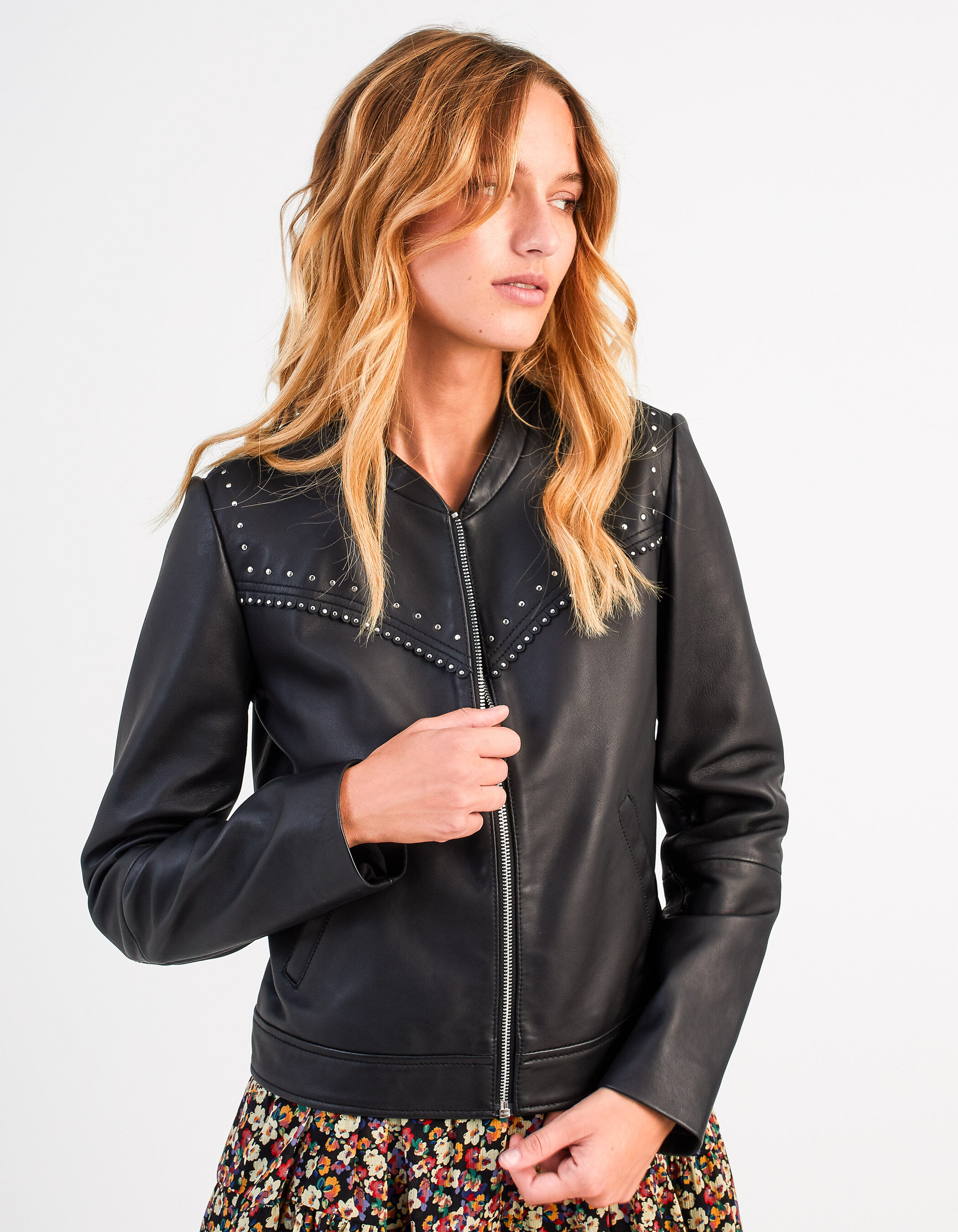 I.Code black studded leather jacket