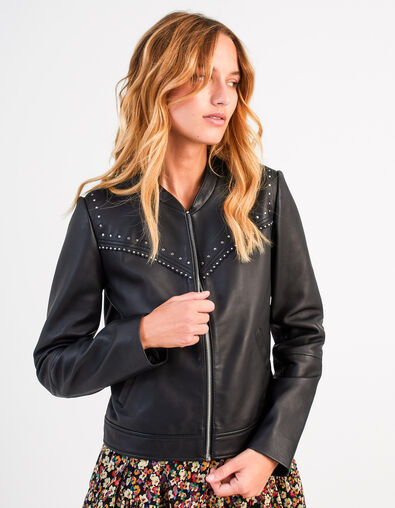 I.Code black leather jacket with chain on collar