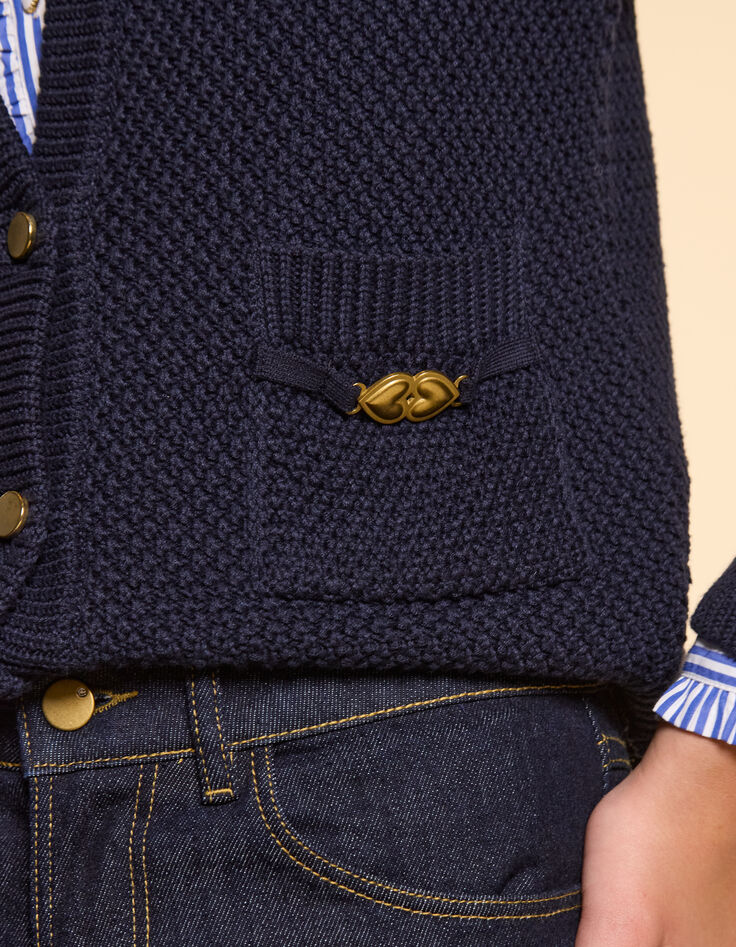 I.Code navy knit cardigan with kiss heart details-6