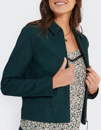 Keizergroene blazer reliëftricot I.Code