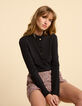 I.Code black knit T-shirt with ruff collar-1