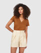 I.Code beige linen shorts with darts-3