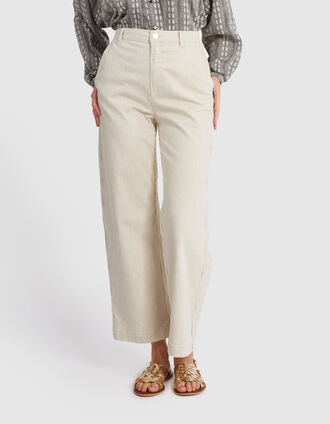 Pantalón ancho beige rayas finas I.Code