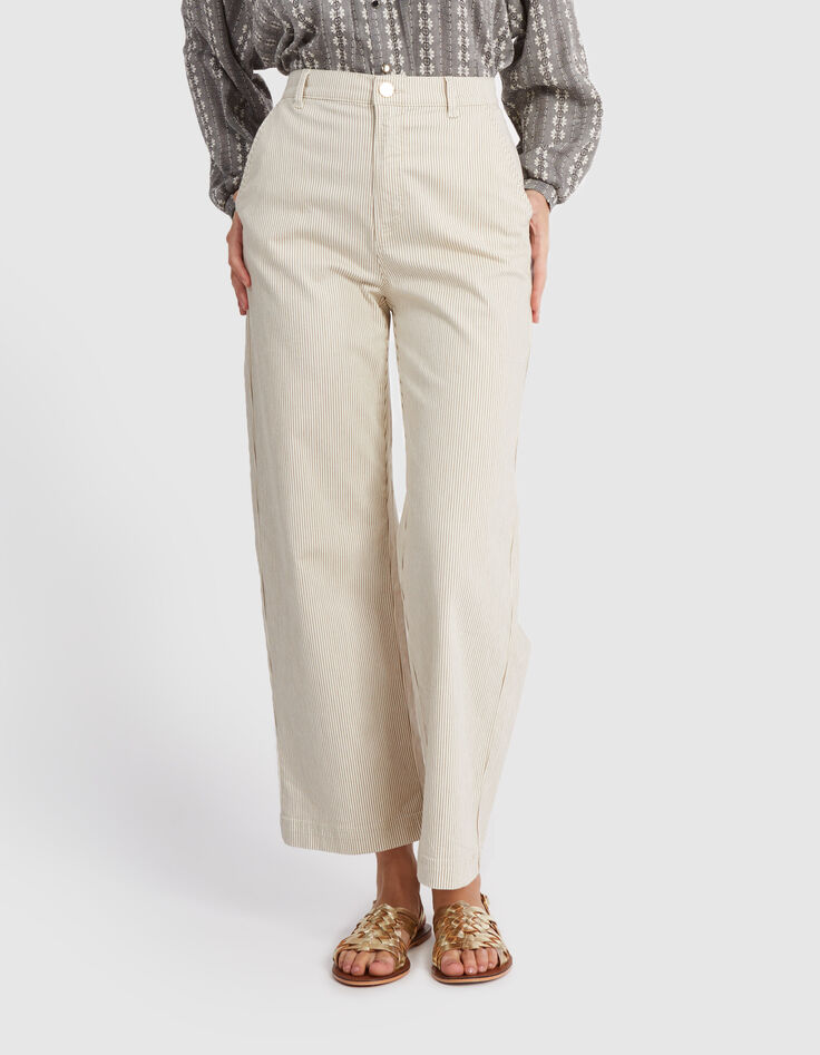 Pantalon large beige à fines rayures I.Code-3