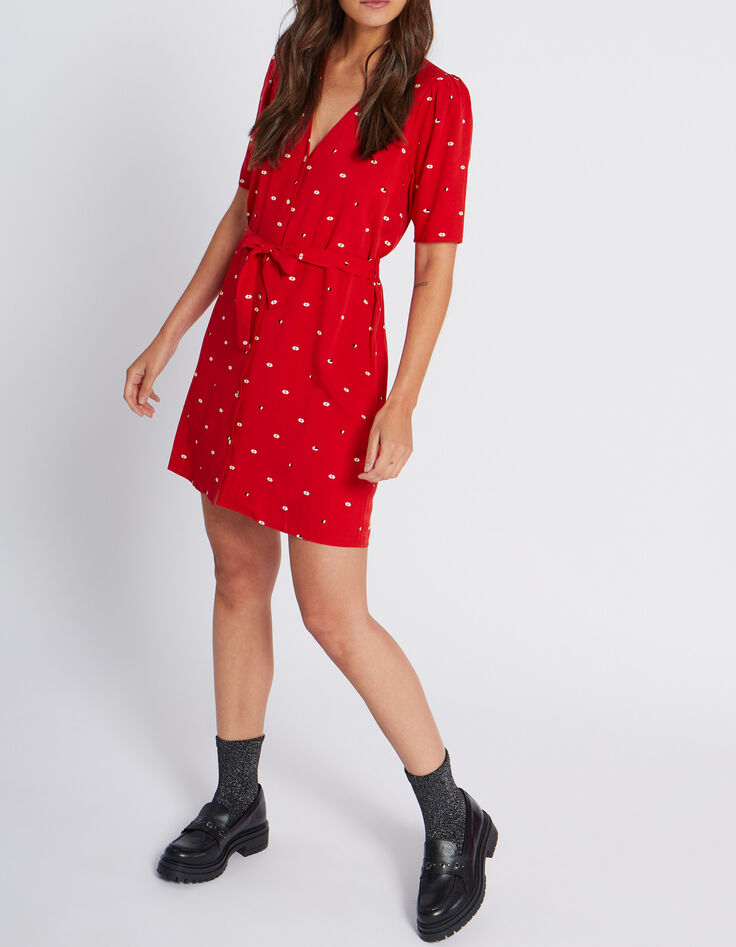 I.Code winter crimson heart-kiss print dress-2