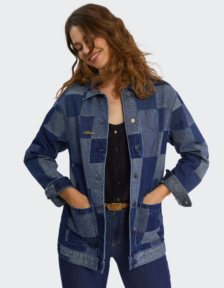 I.Code blue denim patchwork-style jacket-5