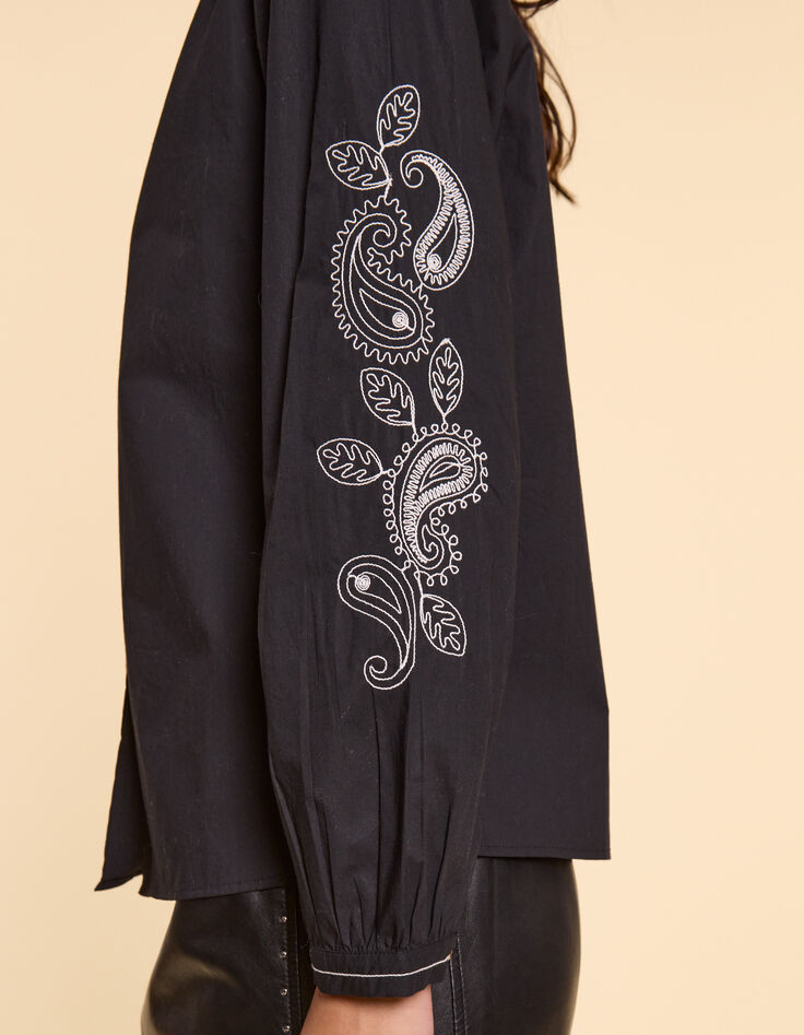 I.Code black shirt with embroidered sleeves-6