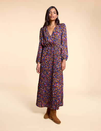 I.Code camel long dress with multicolour paisley print - I.CODE