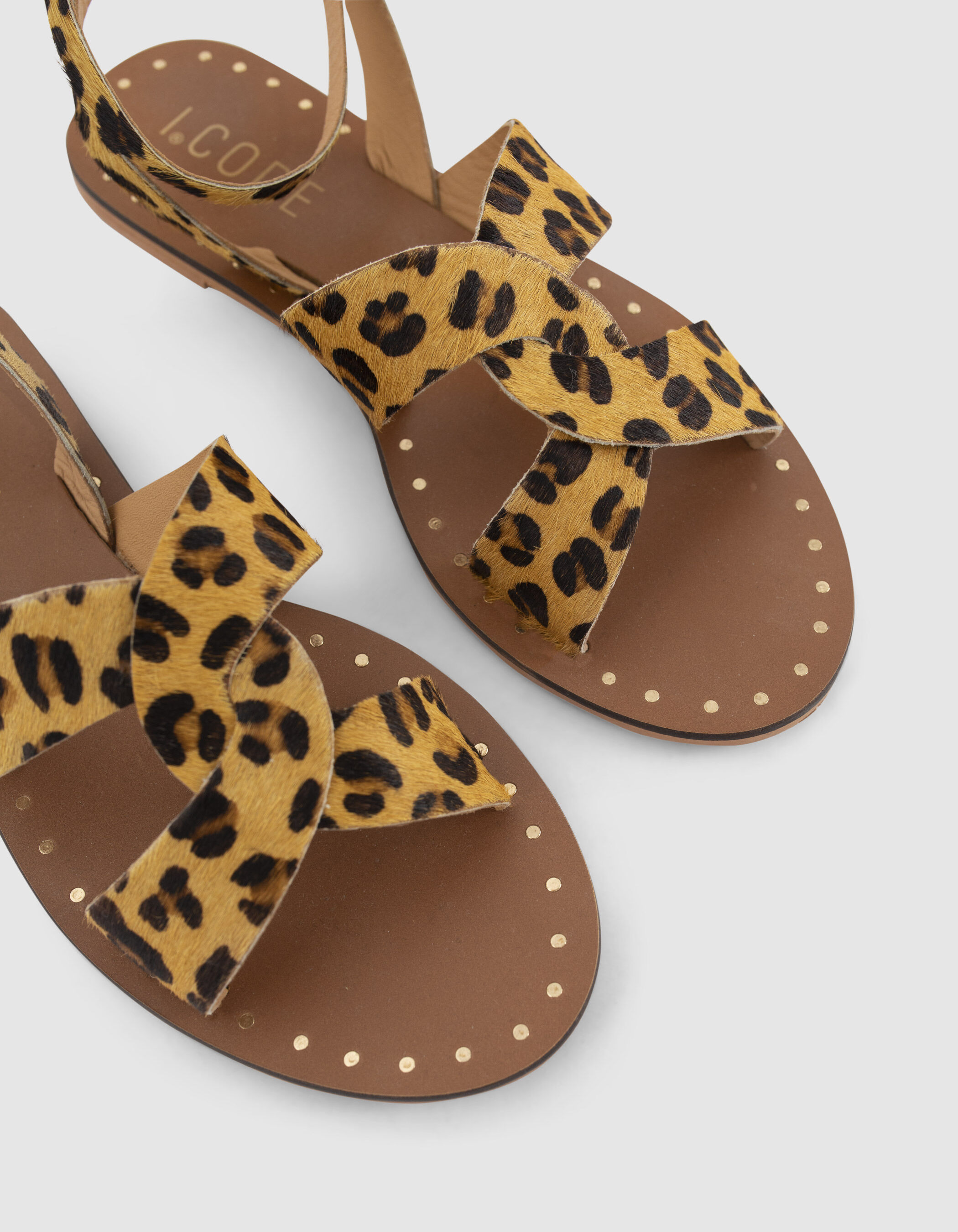 I.Code leopard print pony-look leather sandals
