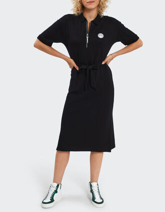 I.Code black pique knit long polo-shirt dress