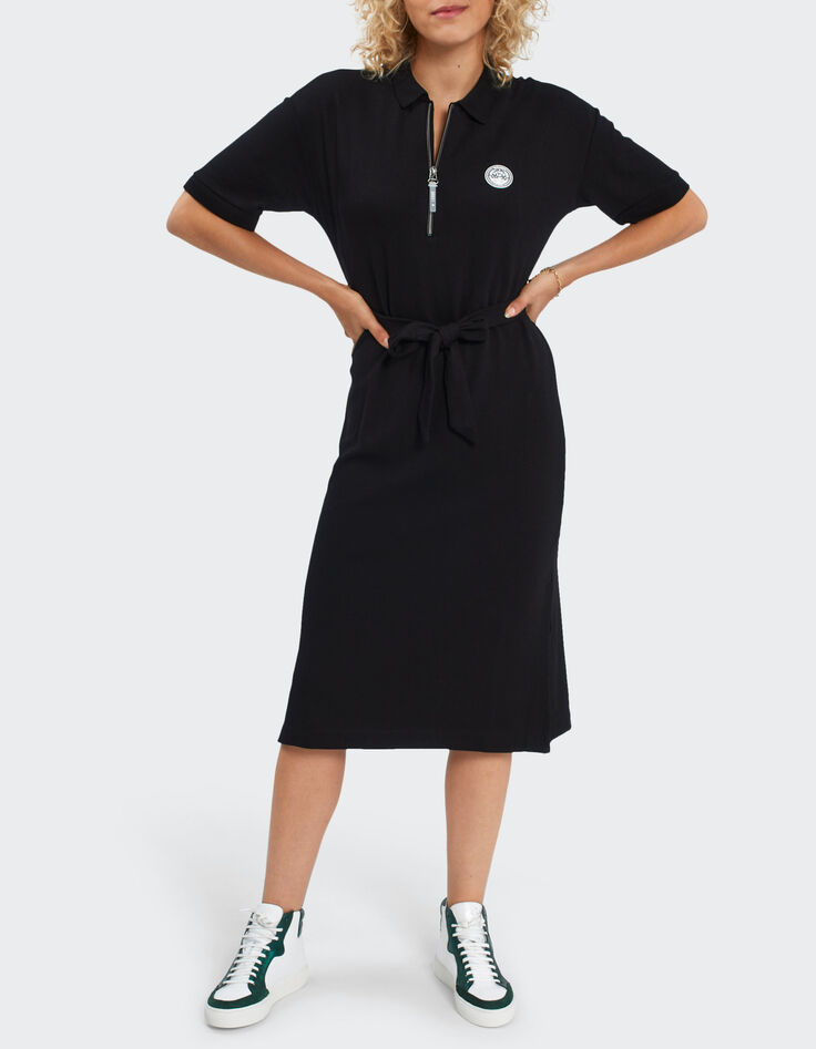 I.Code black pique knit long polo-shirt dress-1