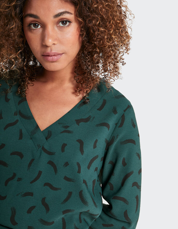 I.Code imperial green dress with wave print-3