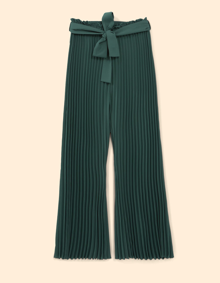 I.Code night green pleated wide-leg trousers-6