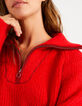 I.Code candy red knit sweater with silver zip neck-4