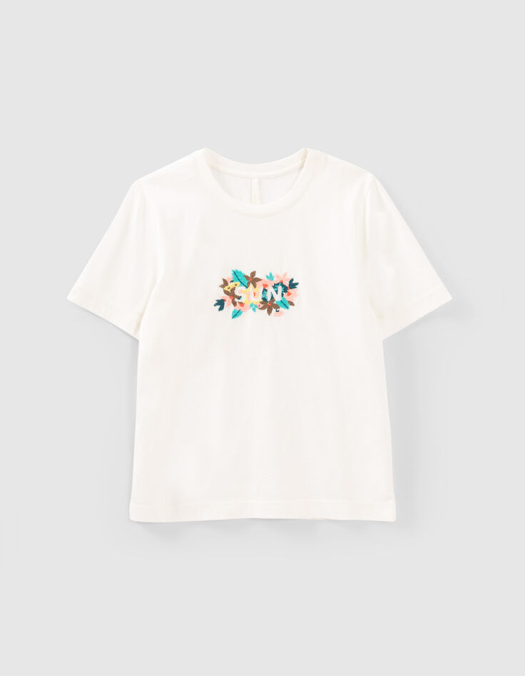 I.Code off-white T-shirt with embroidered flower slogan-5