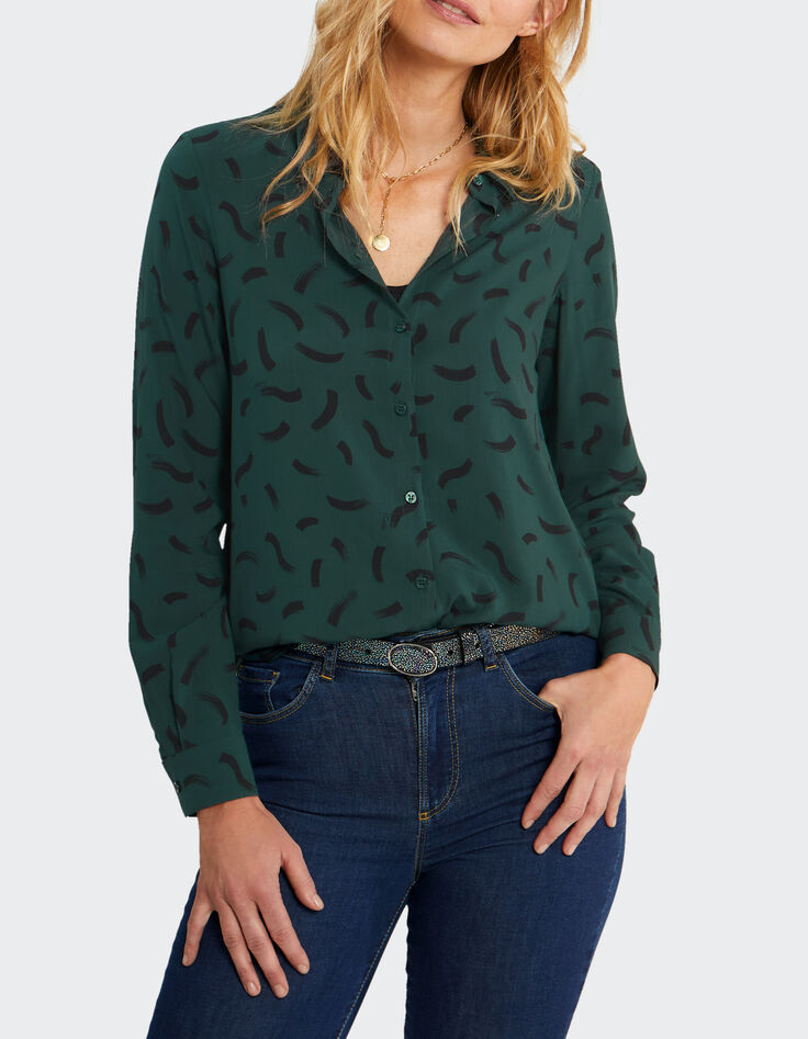 I.Code imperial green wave print shirt-4