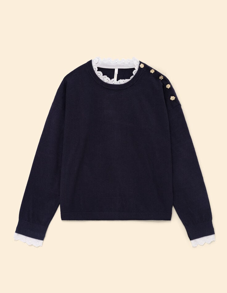 I.Code navy fine knit sweater with lace collar-7