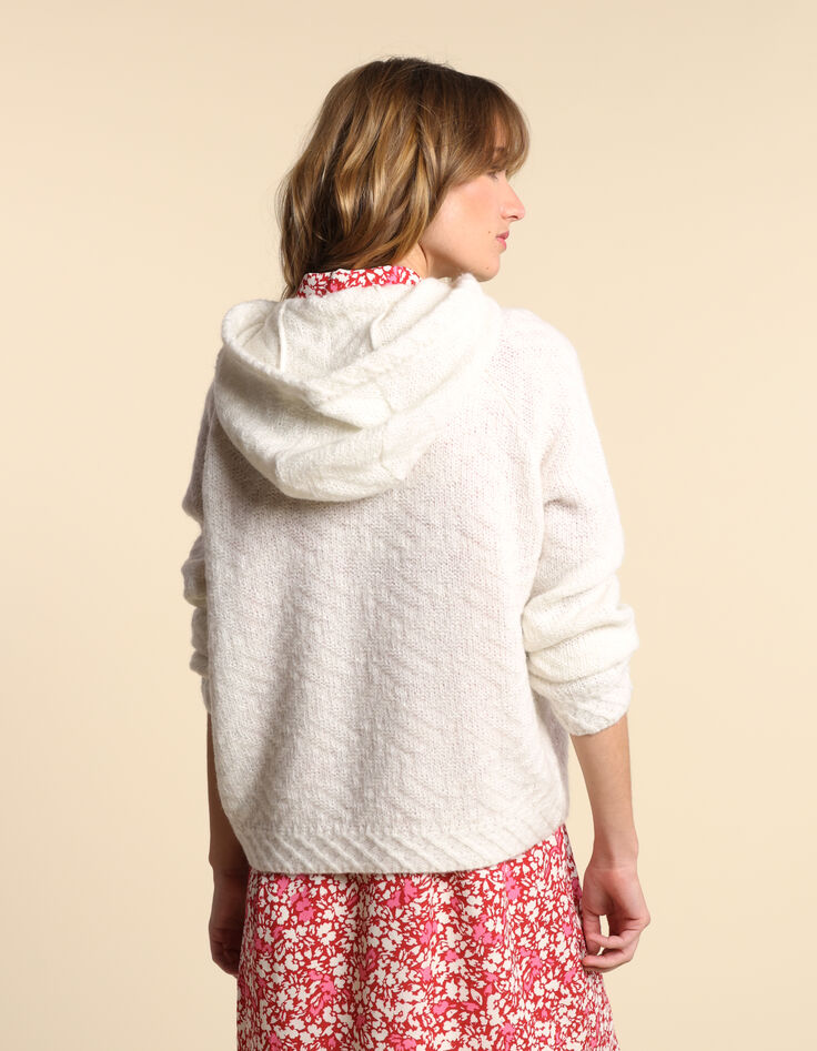 Pull écru à capuche tricot fantaisie I.Code-3