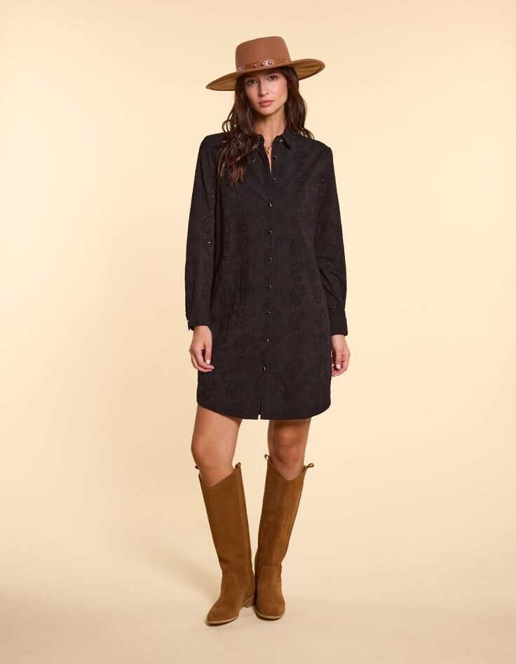 I.Code black eyelet embroidery shirt dress-4