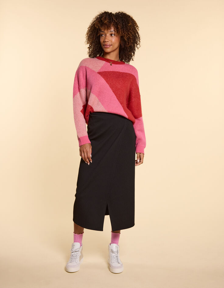 Pull Red jacquard motif color block I.Code-5