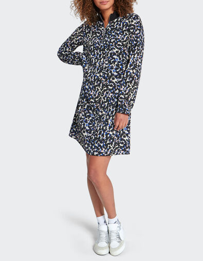 I.Code black tachist print zip-neck dress - I.CODE