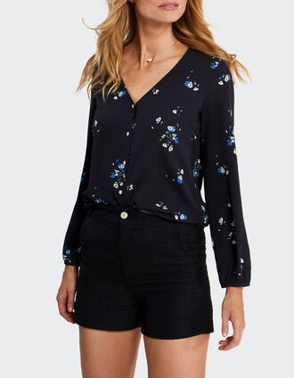 Blouse noire à imprimé bouquet floral I.Code