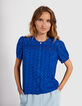 I.Code electric blue eyelet embroidery top-1