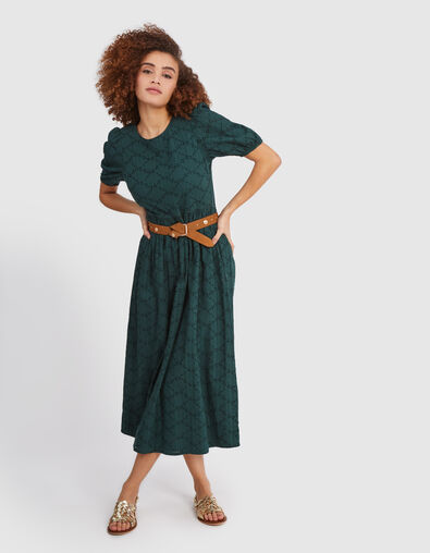 I.Code imperial green eyelet embroidery long dress - I.CODE