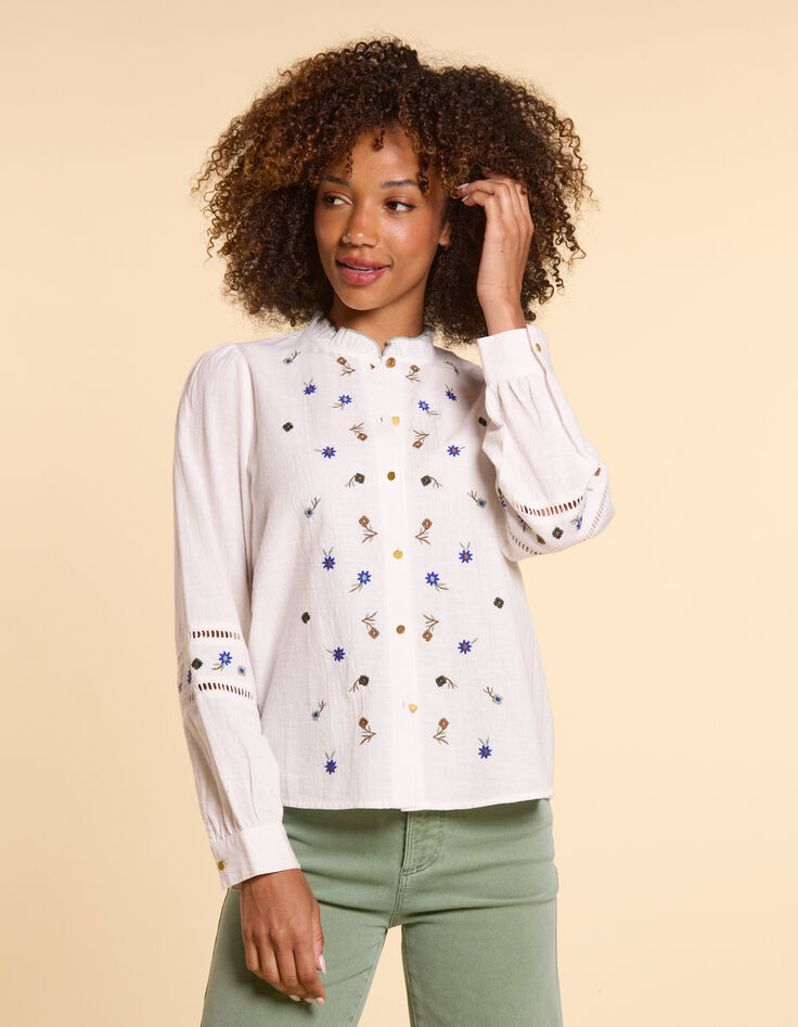 Blouse blanc cassé broderies fleurs I.Code-3