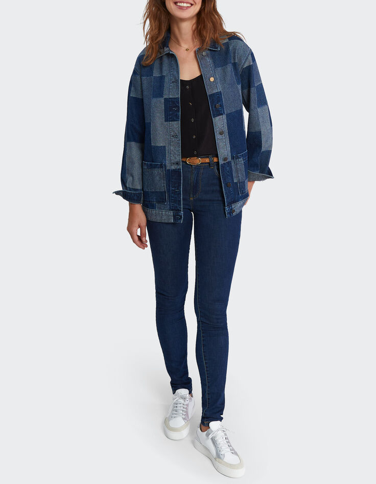 I.Code blue denim patchwork-style jacket-2