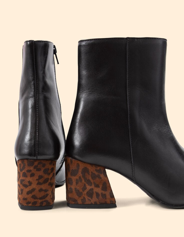 I.Code black leather boots with leopard motif heel-5