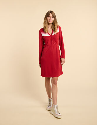 Red Kleid mit Kapuze und platzierten Streifen I.Code