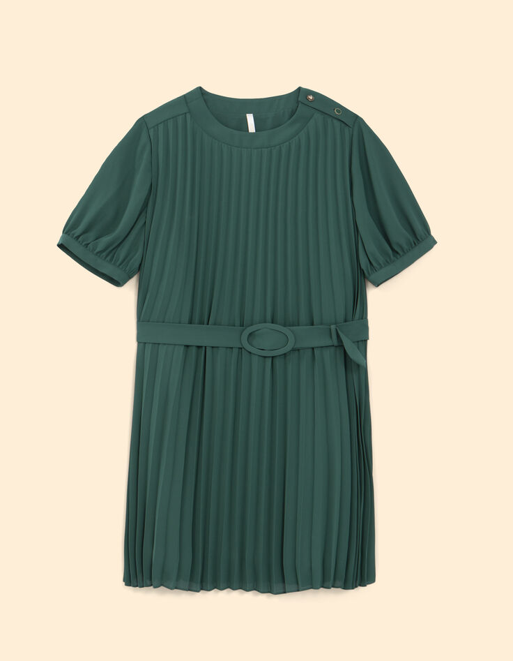 I.Code night green pleated dress-7