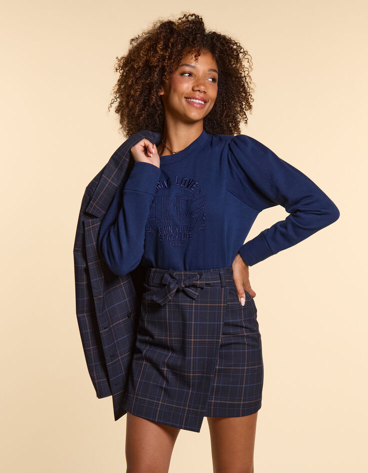 I.Code navy check wrap skirt-2