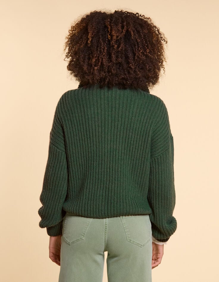 Nachtgrüner Strickpullover mit Troyerkragen I.Code-3