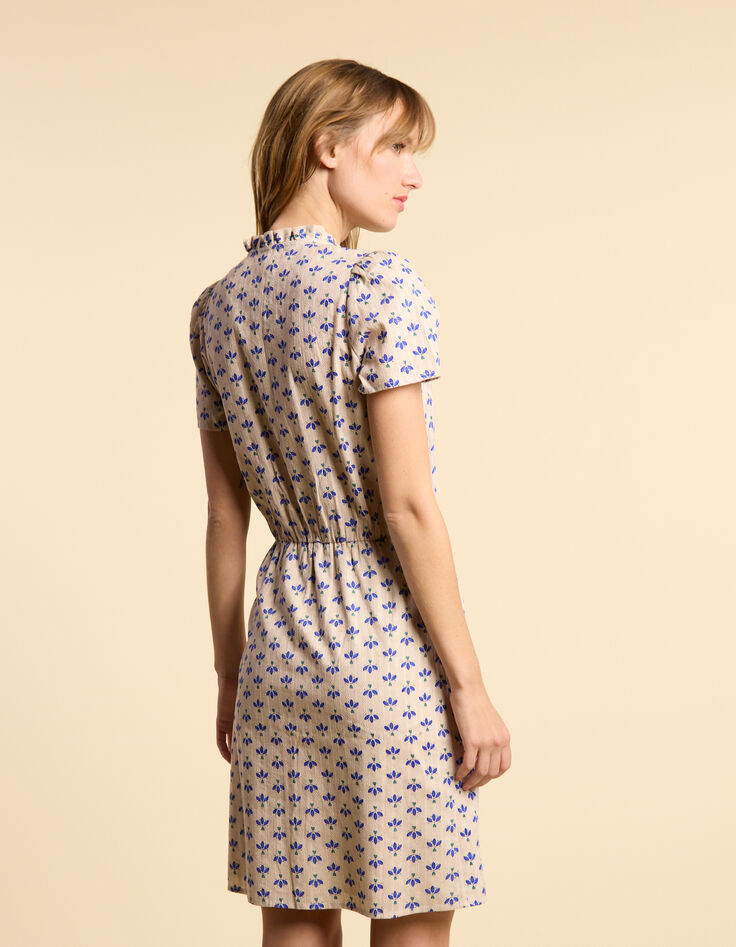 Cremeweißes Kleid mit blauem Blütenprint I.Code-3